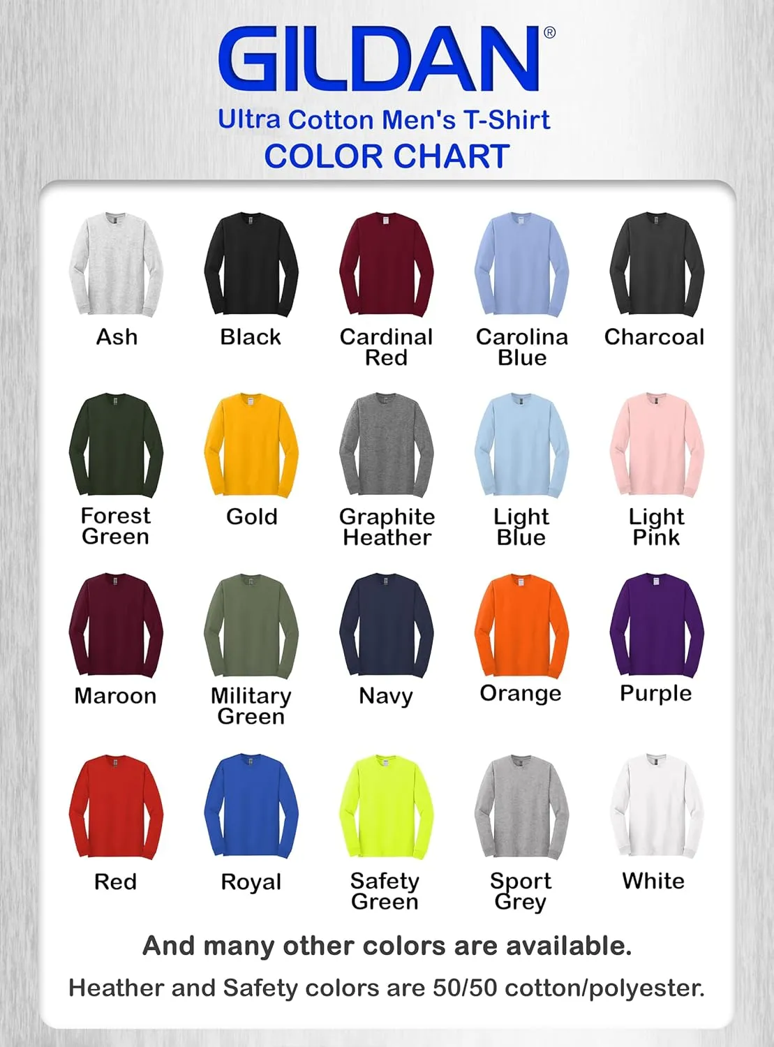 Gildan 2400 Multipack Men's Bulk Long Sleeve T-Shirt 1-10 Pack - Create Your Color Set - G240 Adult Ultra Cotton Crewneck Tee
