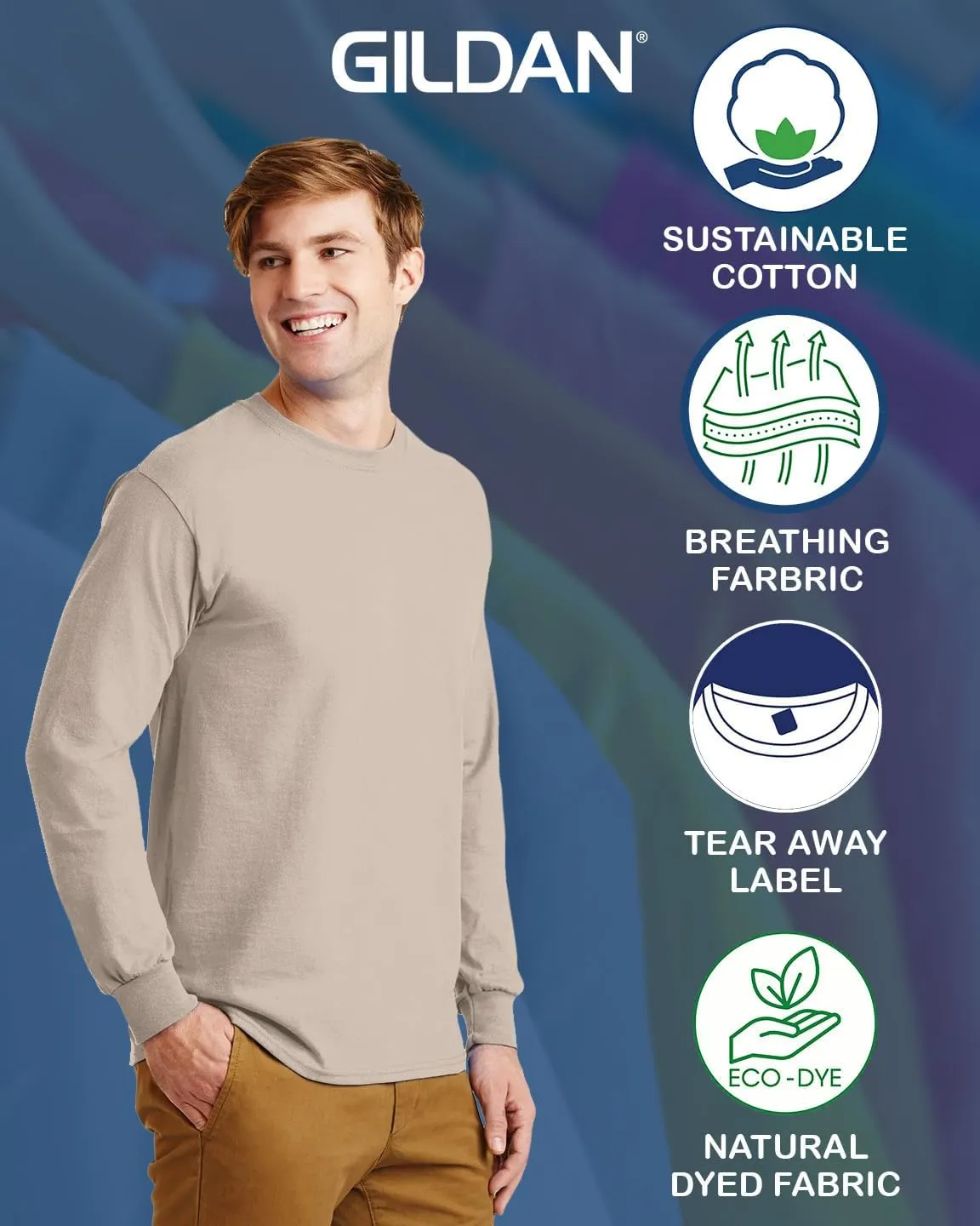 Gildan 2400 Multipack Men's Bulk Long Sleeve T-Shirt 1-10 Pack - Create Your Color Set - G240 Adult Ultra Cotton Crewneck Tee