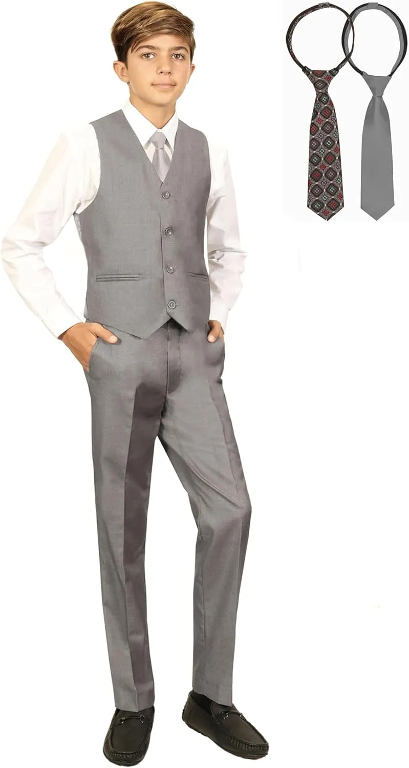 Gioberti 5 Piece Boys Formal Vest, Pants, Dress Shirt & Tie Set