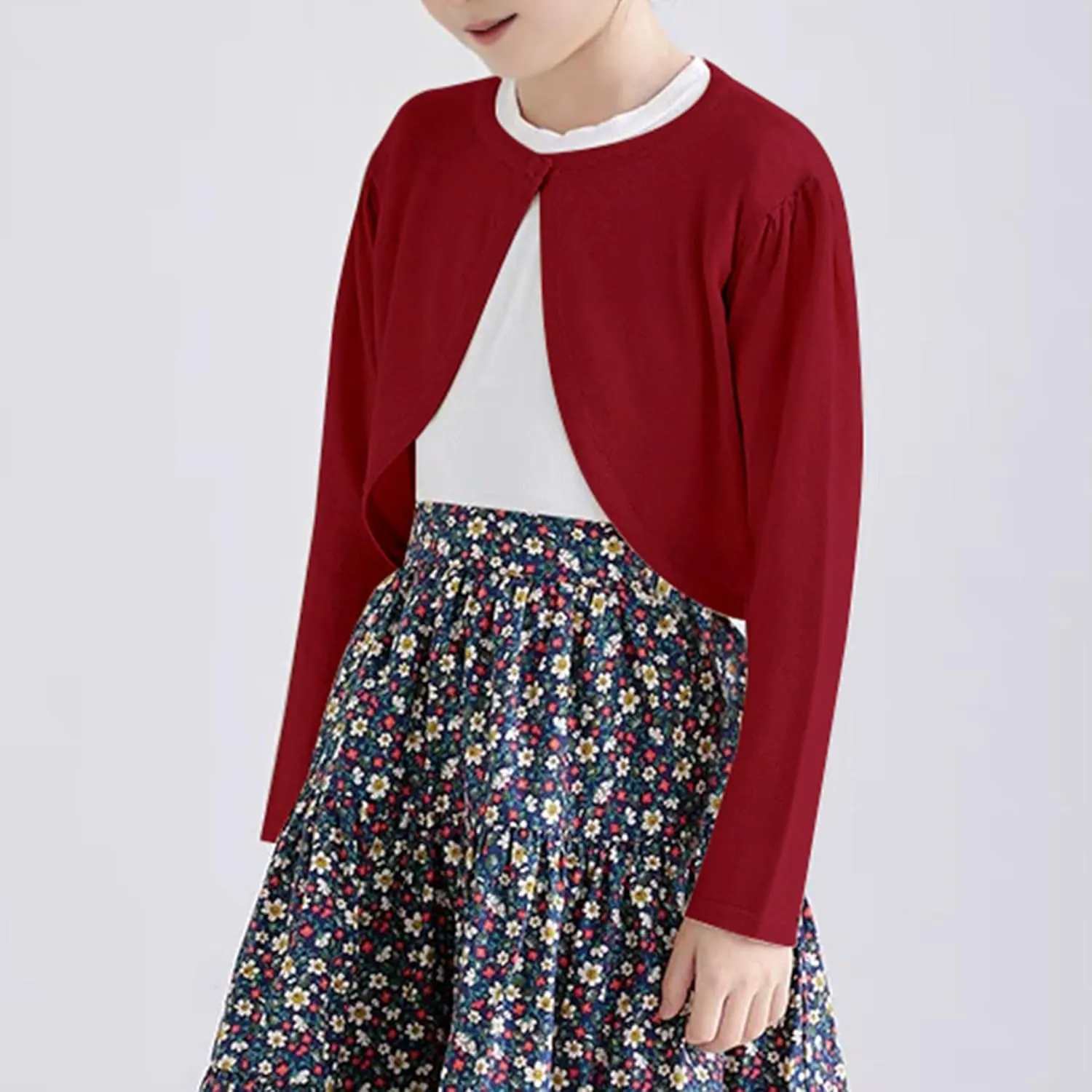 Girls Cardigan, Girls Bolero Shrug Sweater, Kids Knit Hollow Out Long Sleeve, Button Cover Up Cropped Tops