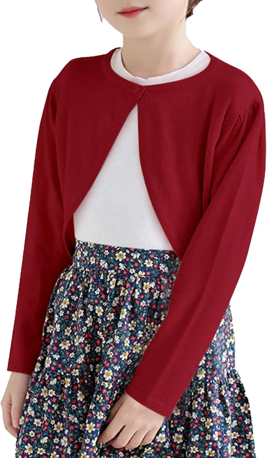 Girls Cardigan, Girls Bolero Shrug Sweater, Kids Knit Hollow Out Long Sleeve, Button Cover Up Cropped Tops