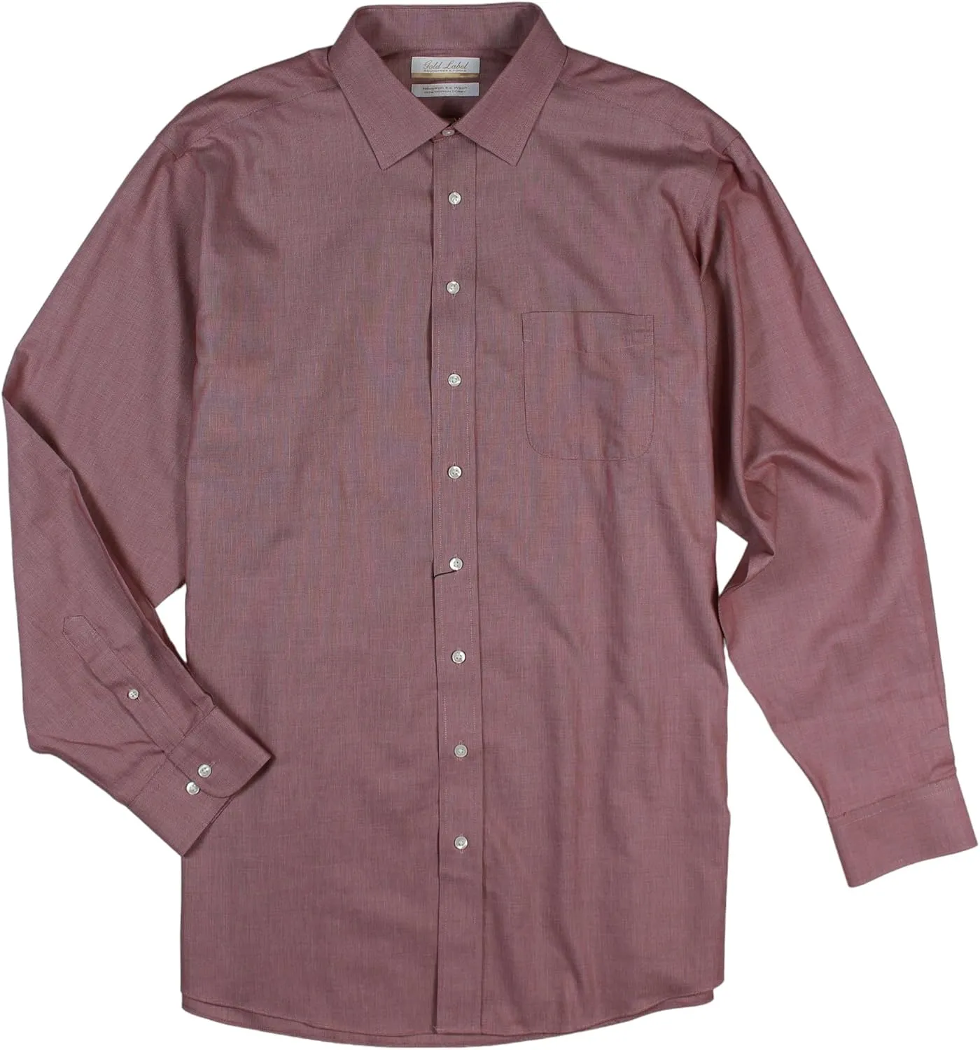 Gold Label Men's Big and Tall Non-Iron Wrinkle-Resistant Long Sleeve Pocket Dress Shirt with Spread Collar