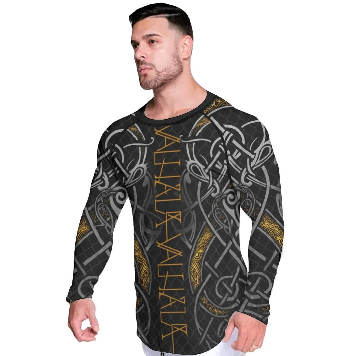 Golden Viking Valhala Throwing War Men's Long Sleeve Rash Guard