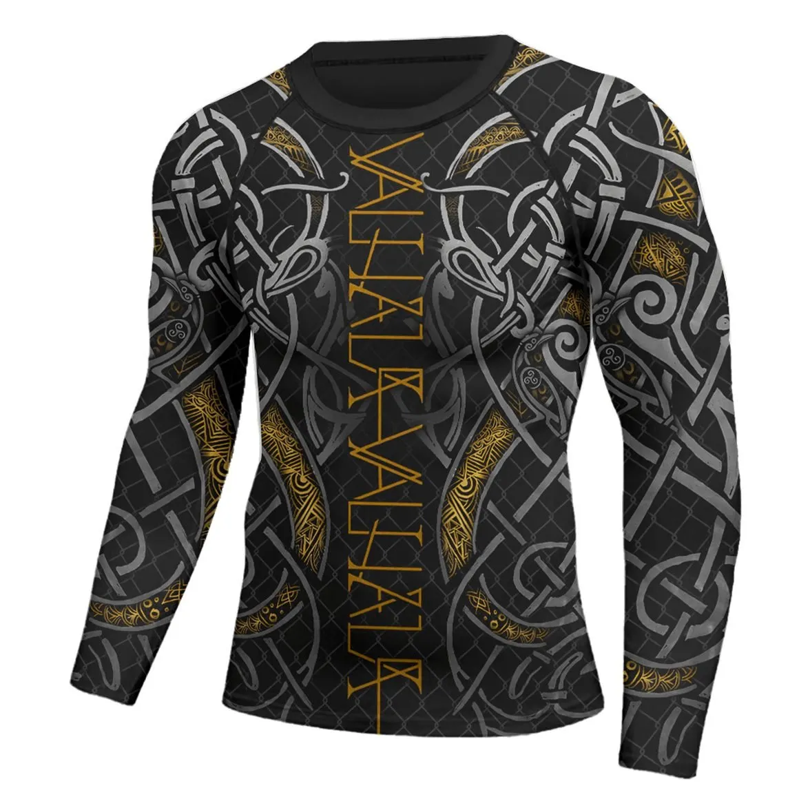 Golden Viking Valhala Throwing War Men's Long Sleeve Rash Guard