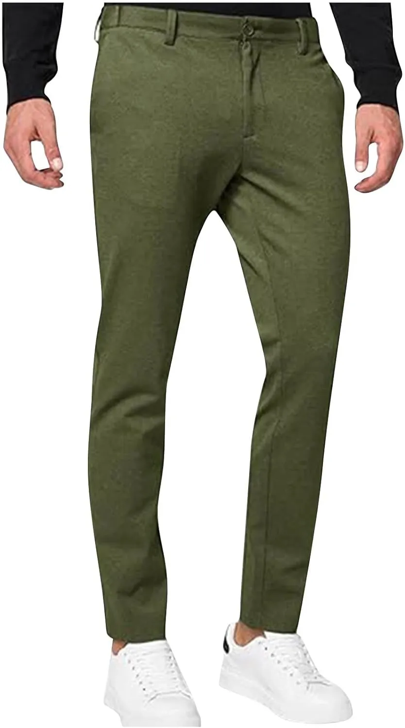 Golf Pants for Men Stretch Slim Fit Outdoor Work Dress Pants Male Casual Fashion Business Office Flat Front Trousers