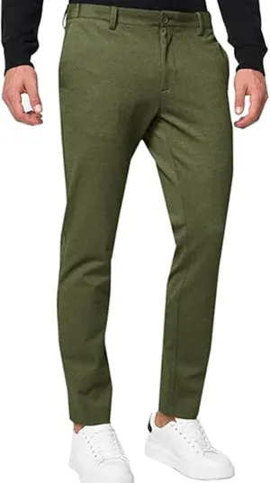 Golf Pants for Men Stretch Slim Fit Outdoor Work Dress Pants Male Casual Fashion Business Office Flat Front Trousers