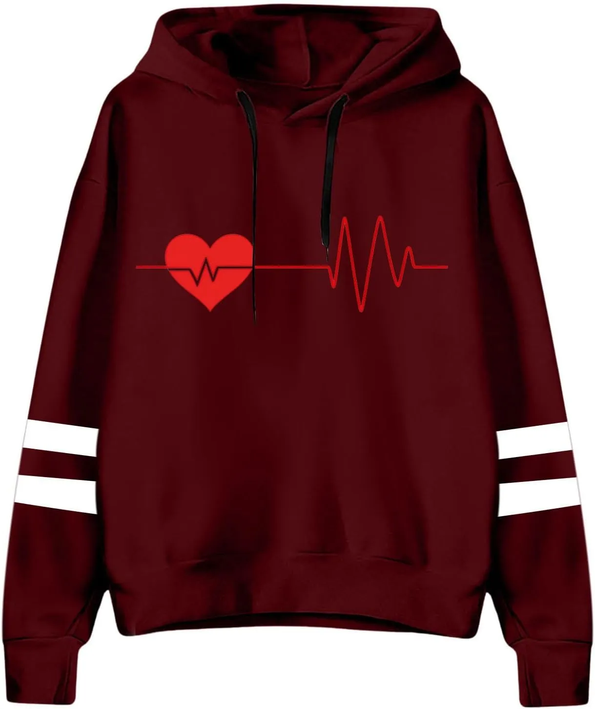 Graphic Hoodies for Women Cute Long Sleeve Valentines Heart Print Sweatshirts Comfy Hooded Pullover with Pockets