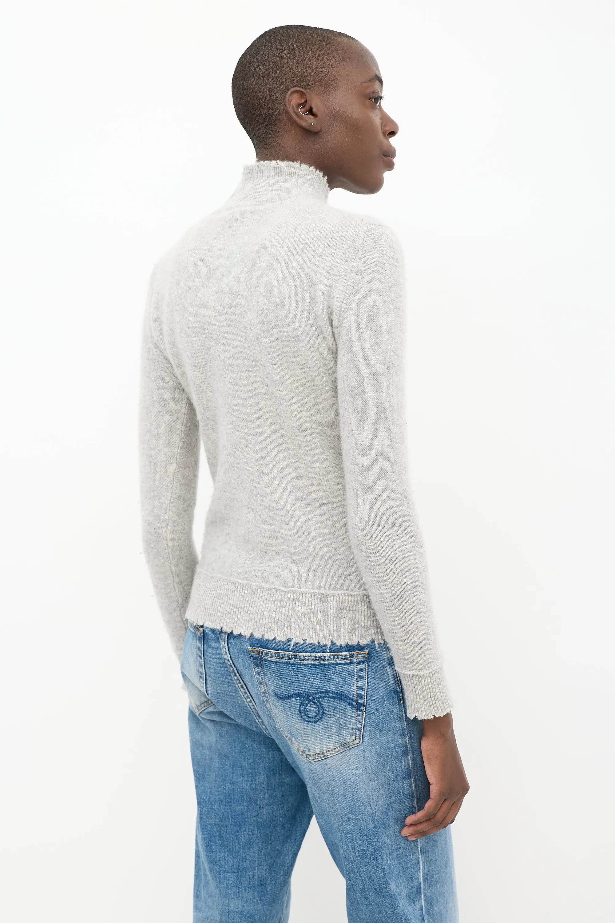 Grey Cashmere Distressed Knit Sweater