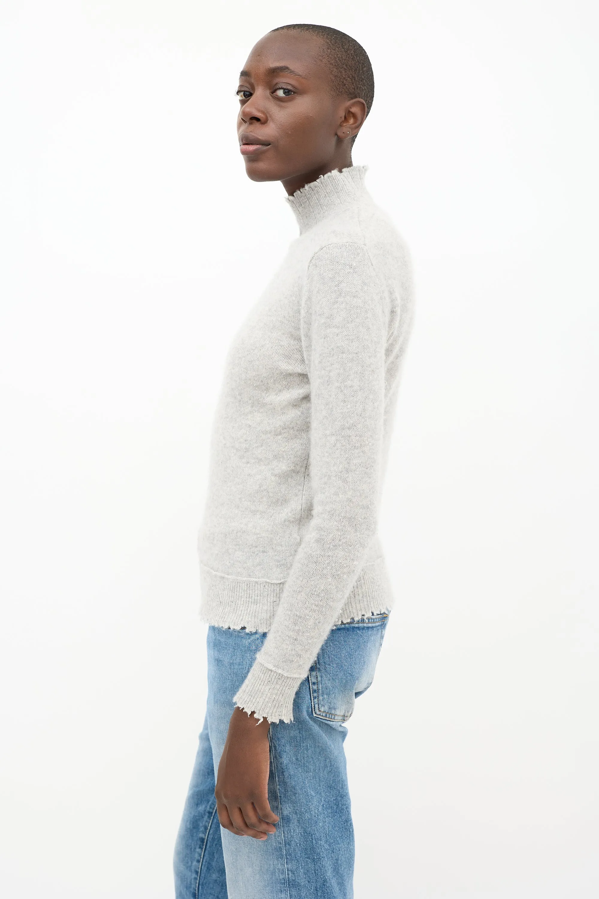Grey Cashmere Distressed Knit Sweater