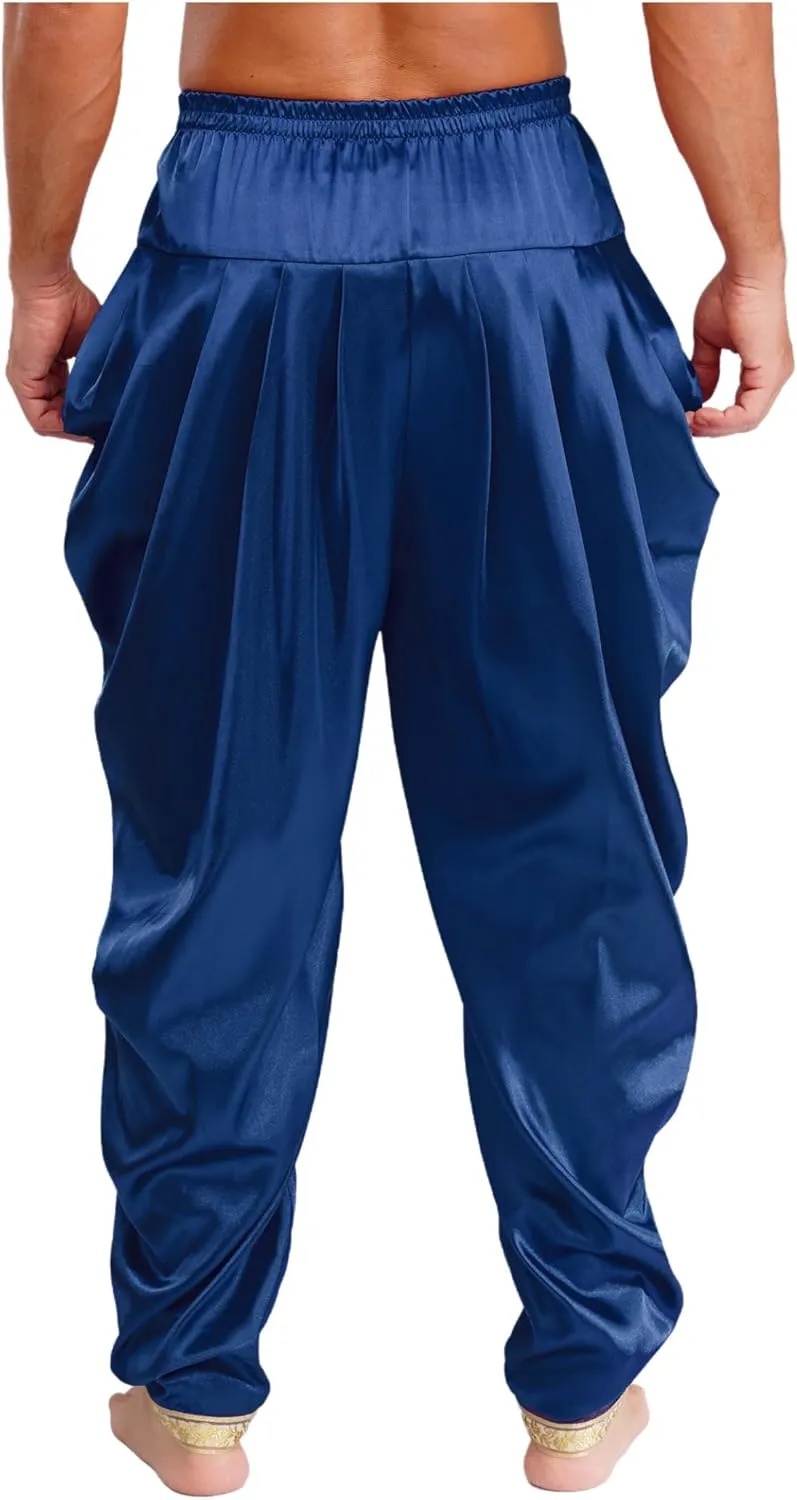 Harem Pants for Men Loose Fit Elastic Waist Dhoti Pants Drop Crotch Trousers Halloween Fancy Dress
