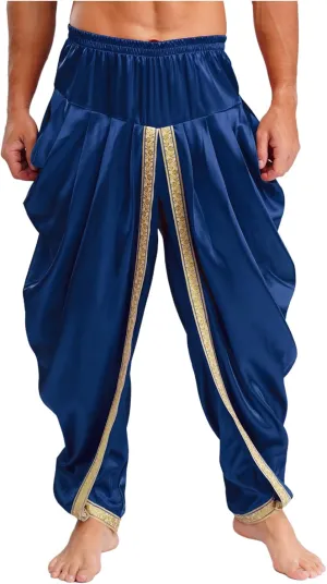 Harem Pants for Men Loose Fit Elastic Waist Dhoti Pants Drop Crotch Trousers Halloween Fancy Dress