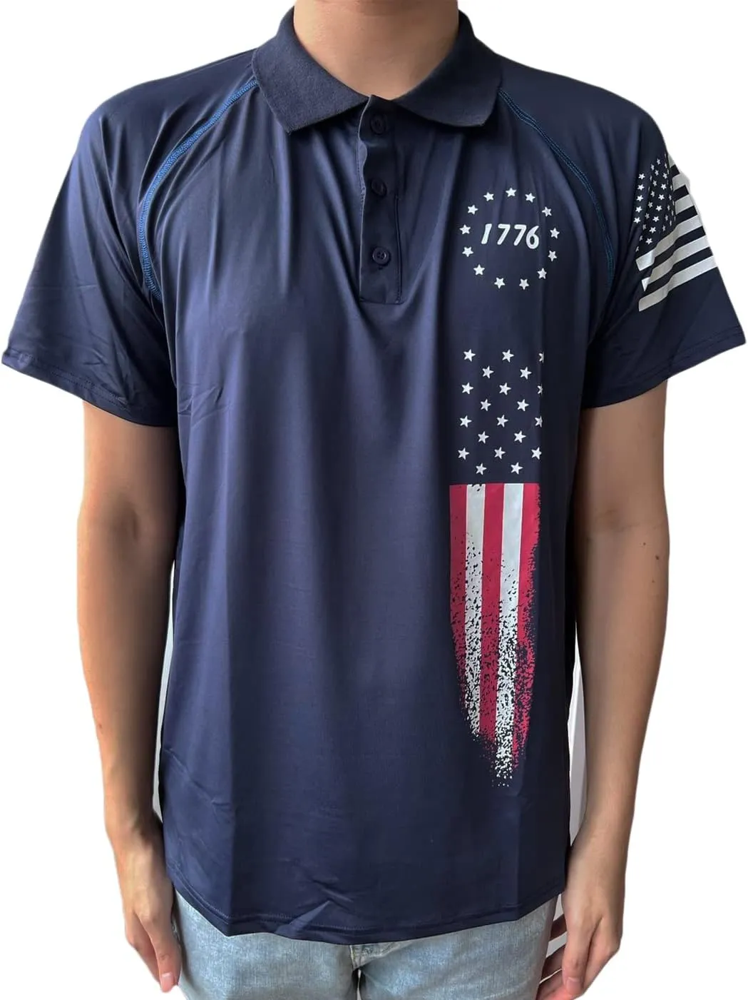HARGLESMAN Men's 1776 Independence Day American Flag Short Sleeve Polo Golft Shirt(S-3XL)
