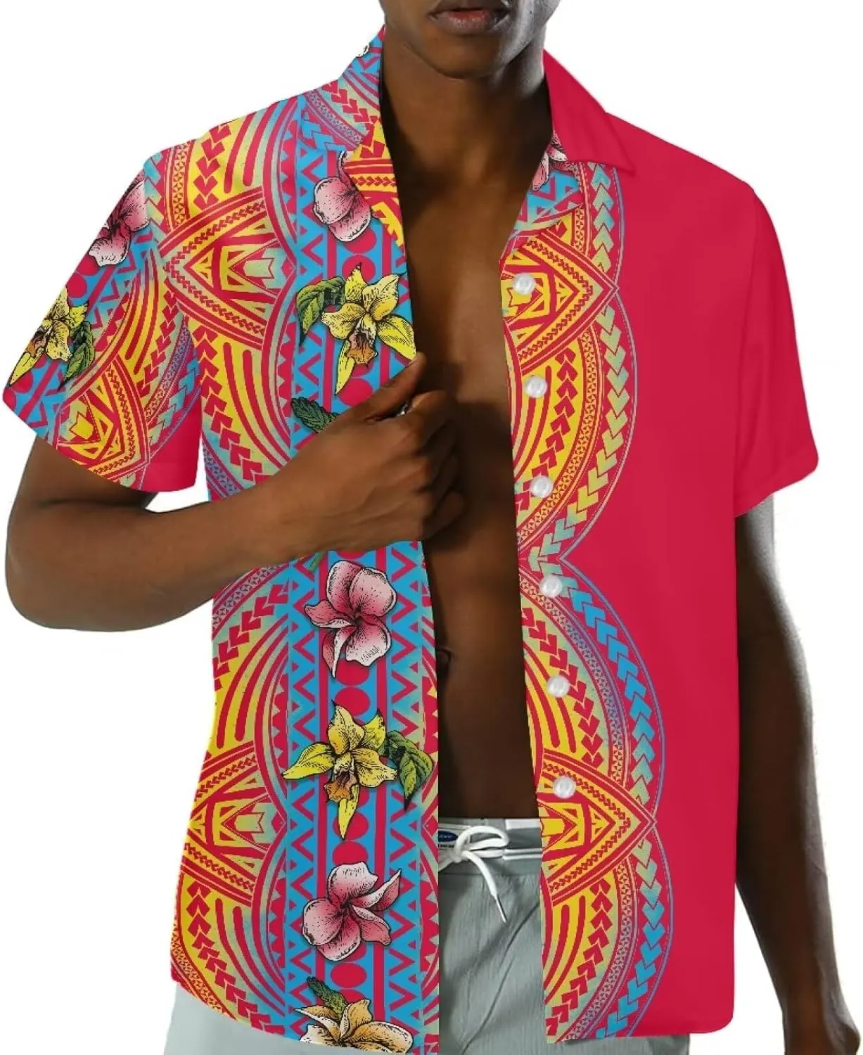 Hawaiian Dresses for Couples Polynesian Puletasi Samoan Traditional Dress with Shirt Pareo Sarong Lavalava Set