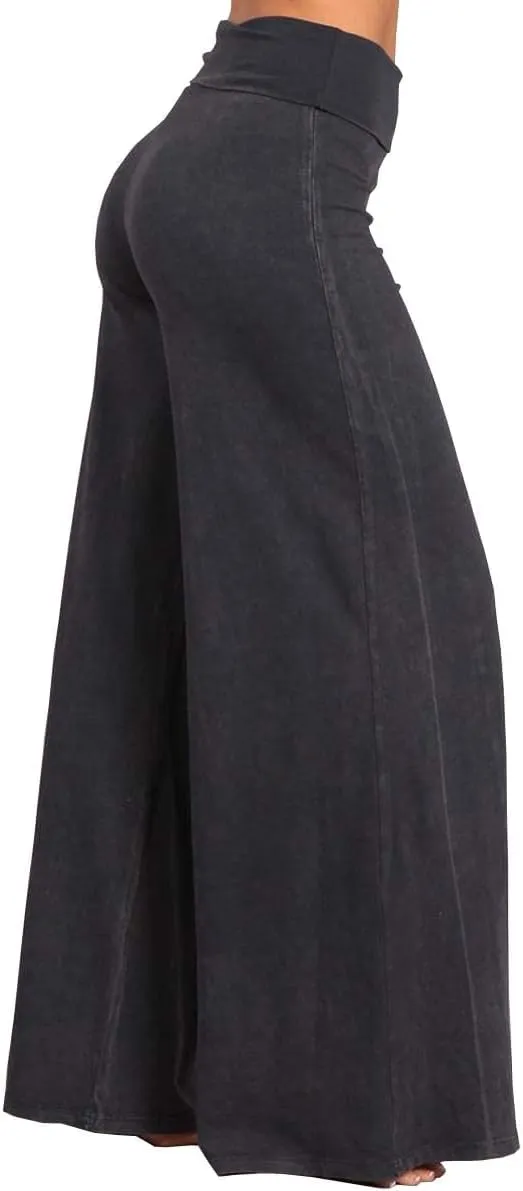 HEYHUN Womens Casual Tie Dye Solid Wide Leg Bottom Boho Hippie Lounge Palazzo Pants S-3XL