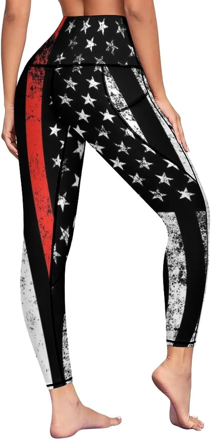 High Waist Yoga Pants with Pockets Tummy Control Workout Running 4 Way Stretch Yoga Leggings for Girls Women