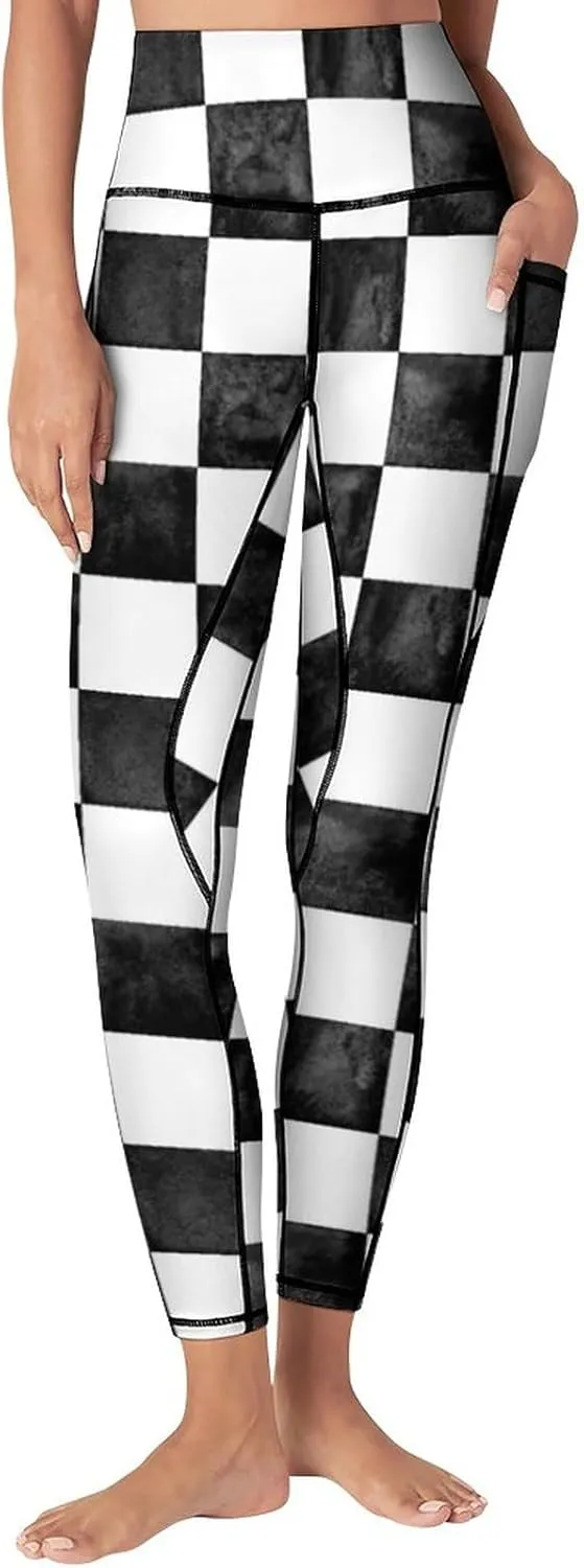 High Waist Yoga Pants with Pockets Tummy Control Workout Running 4 Way Stretch Yoga Leggings for Girls Women
