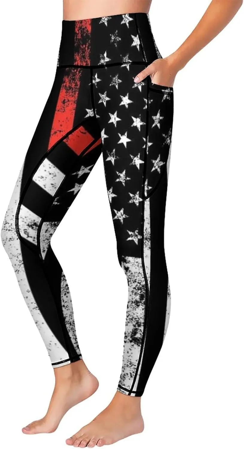 High Waist Yoga Pants with Pockets Tummy Control Workout Running 4 Way Stretch Yoga Leggings for Girls Women