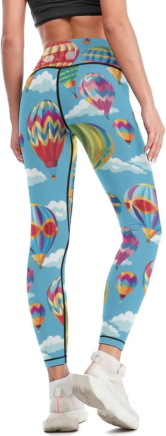Hot Air Balloons Yoga Pants with Pockets for Women High Waisted Leggings Tummy Control Pants