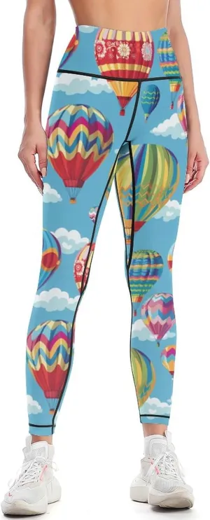 Hot Air Balloons Yoga Pants with Pockets for Women High Waisted Leggings Tummy Control Pants