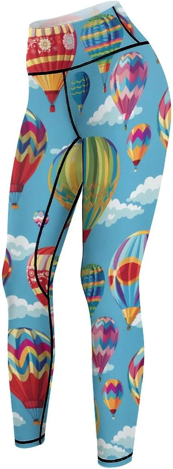 Hot Air Balloons Yoga Pants with Pockets for Women High Waisted Leggings Tummy Control Pants