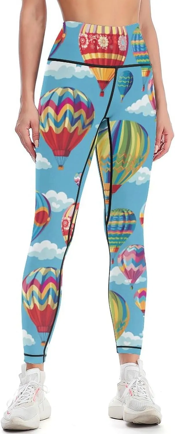 Hot Air Balloons Yoga Pants with Pockets for Women High Waisted Leggings Tummy Control Pants