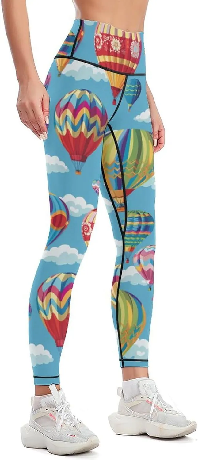 Hot Air Balloons Yoga Pants with Pockets for Women High Waisted Leggings Tummy Control Pants