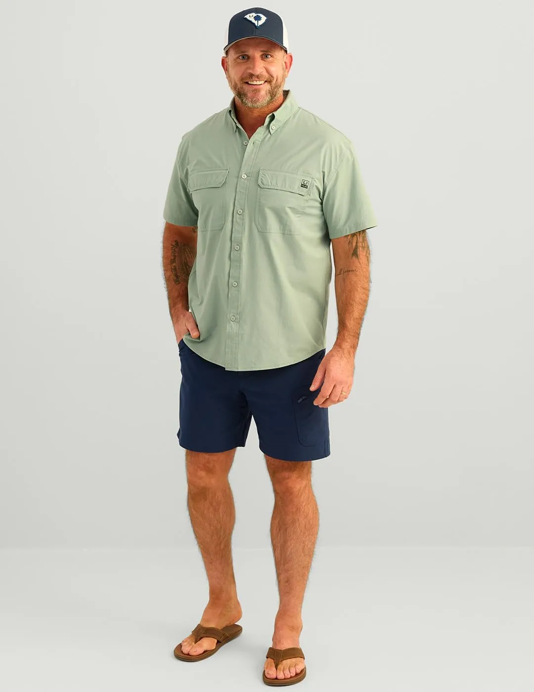 HUK Mens Next Level Solid Short Sleeve Fishing Button Down Shirt for Men