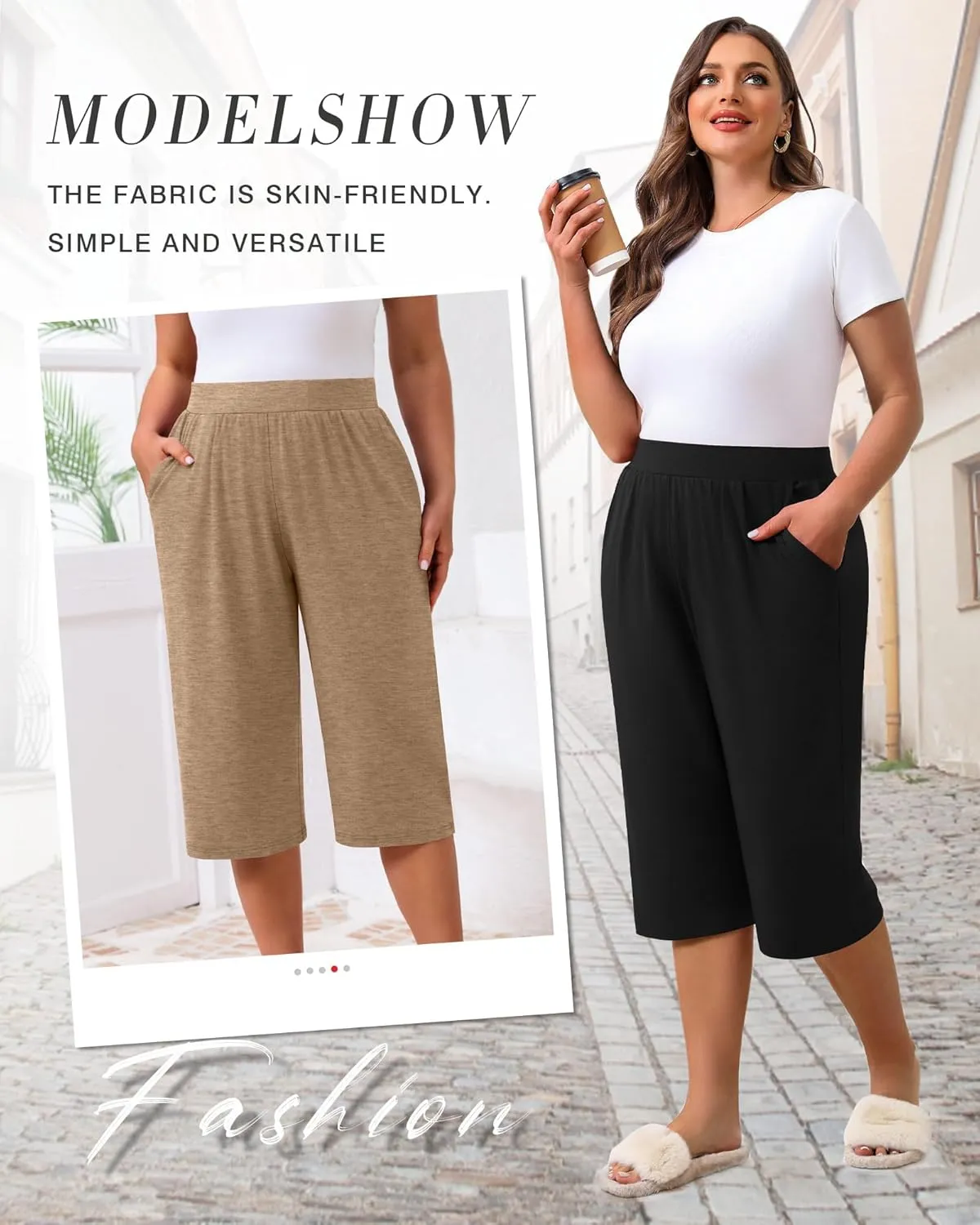 Huukeay 3 Pack Women's Plus Size Capri Pants, Cotton Wide Leg Capris Sweatpants Summer Loose Cropped Yoga Pants with Pockets