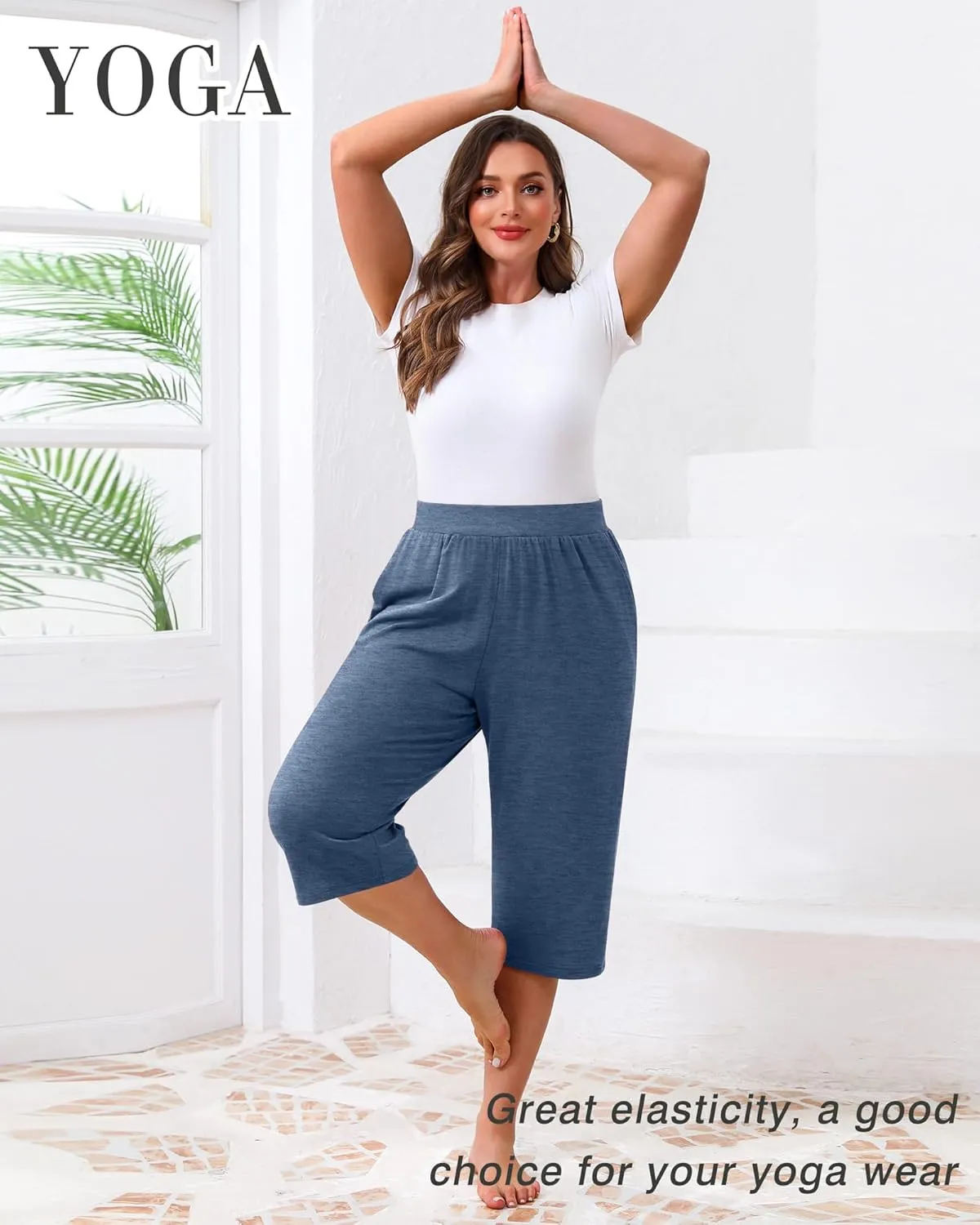 Huukeay 3 Pack Women's Plus Size Capri Pants, Cotton Wide Leg Capris Sweatpants Summer Loose Cropped Yoga Pants with Pockets