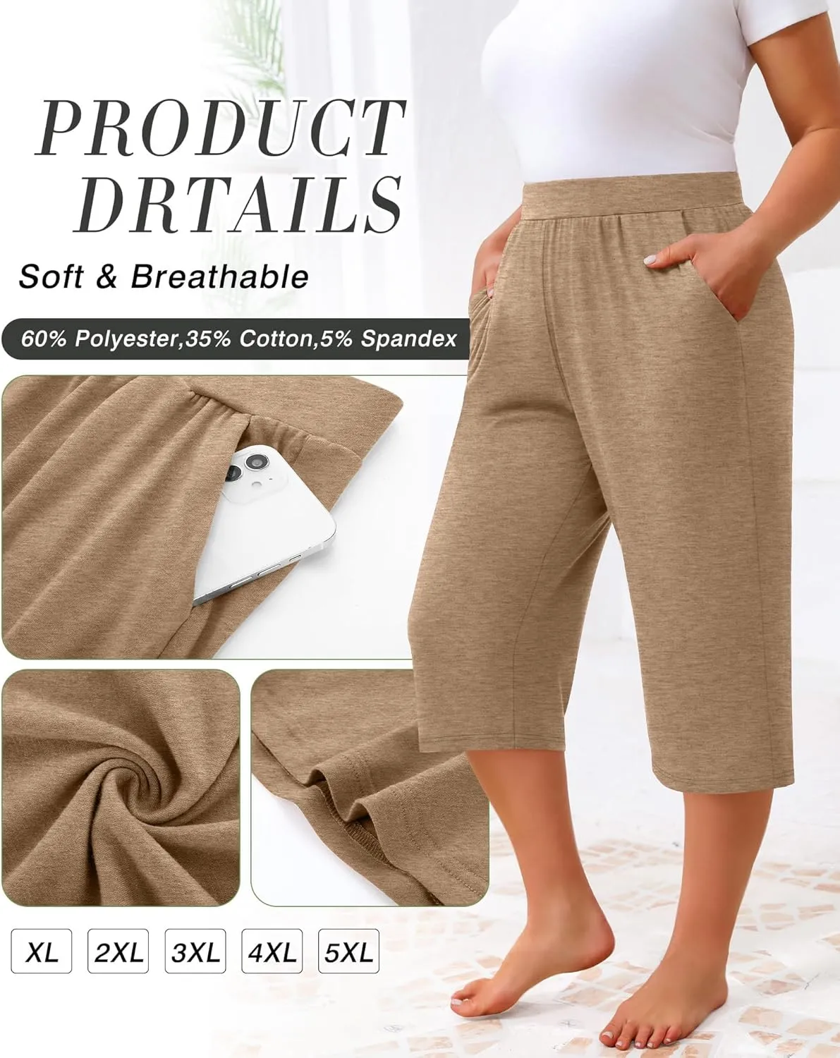 Huukeay 3 Pack Women's Plus Size Capri Pants, Cotton Wide Leg Capris Sweatpants Summer Loose Cropped Yoga Pants with Pockets