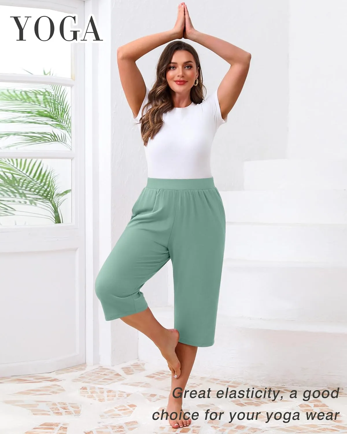 Huukeay 3 Pack Women's Plus Size Capri Pants, Cotton Wide Leg Capris Sweatpants Summer Loose Cropped Yoga Pants with Pockets
