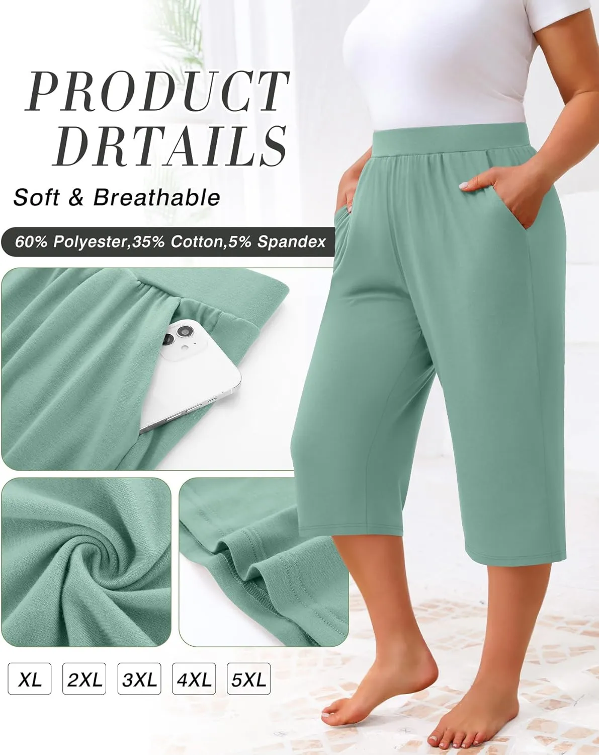 Huukeay 3 Pack Women's Plus Size Capri Pants, Cotton Wide Leg Capris Sweatpants Summer Loose Cropped Yoga Pants with Pockets