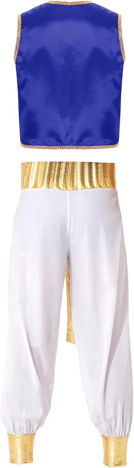 JEATHA Men's Arabian Prince Street Rat Costume for Adults Sleeveless Vest with Belt Harem Pants Cosplay Fancy Outfit Party