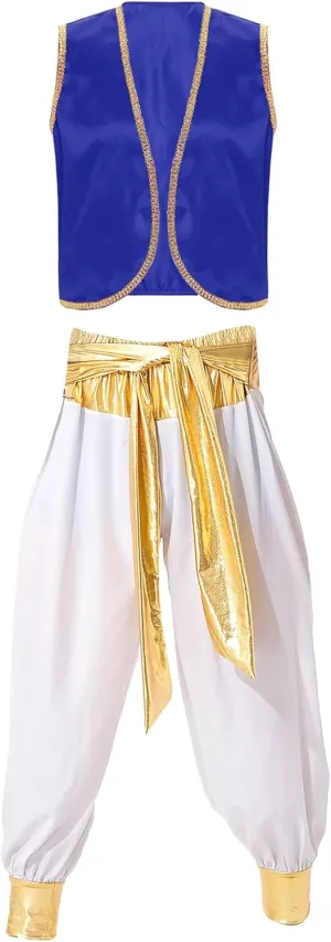 JEATHA Men's Arabian Prince Street Rat Costume for Adults Sleeveless Vest with Belt Harem Pants Cosplay Fancy Outfit Party
