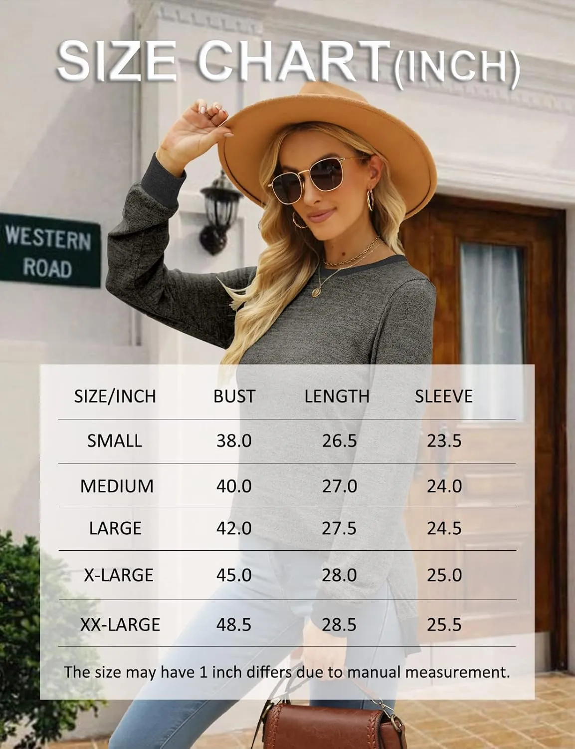 Kancystore Women's Long Sleeve Sweatshirts Color Block Crewneck Sweaters Tunic Tops