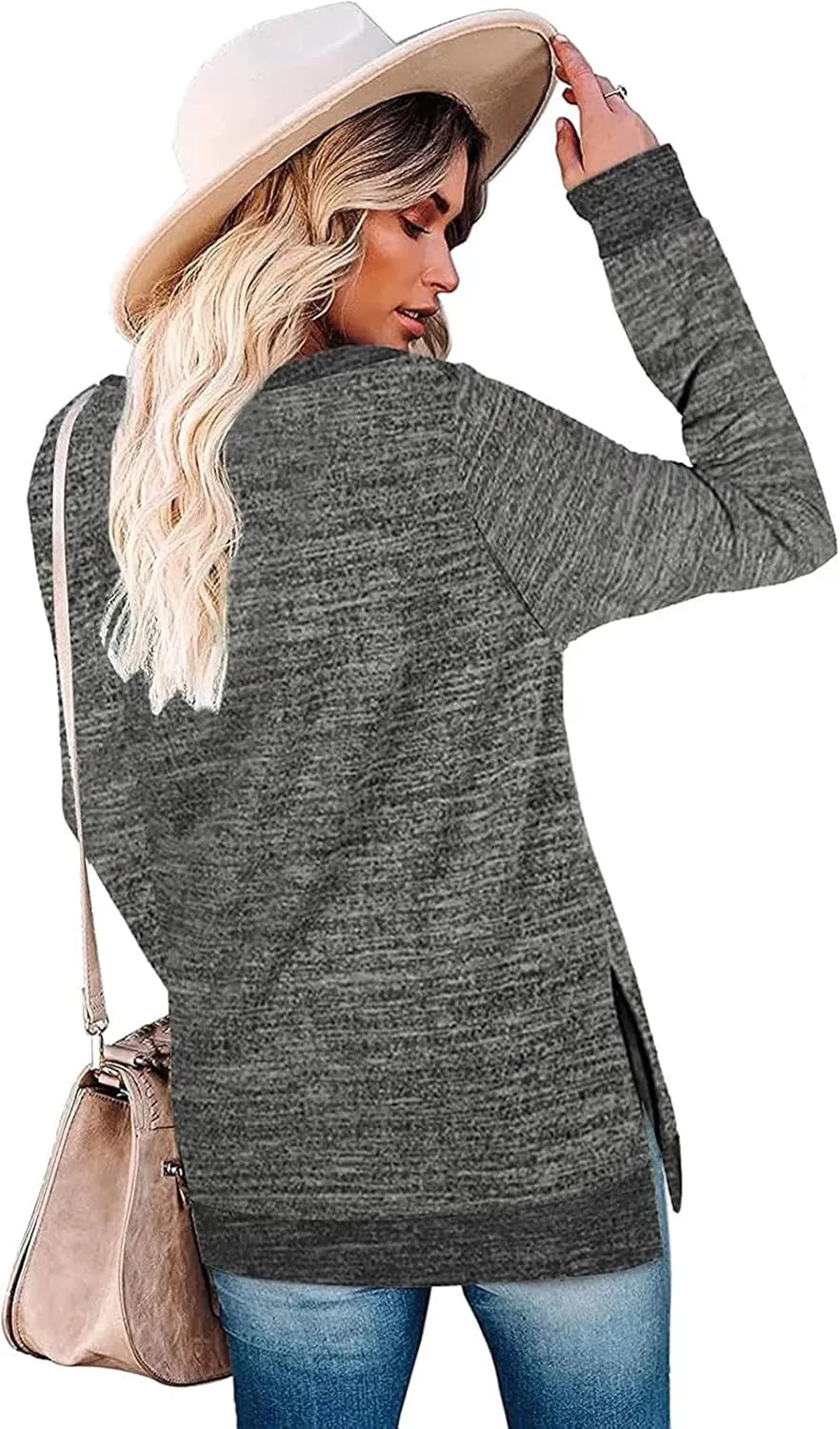 Kancystore Women's Long Sleeve Sweatshirts Color Block Crewneck Sweaters Tunic Tops