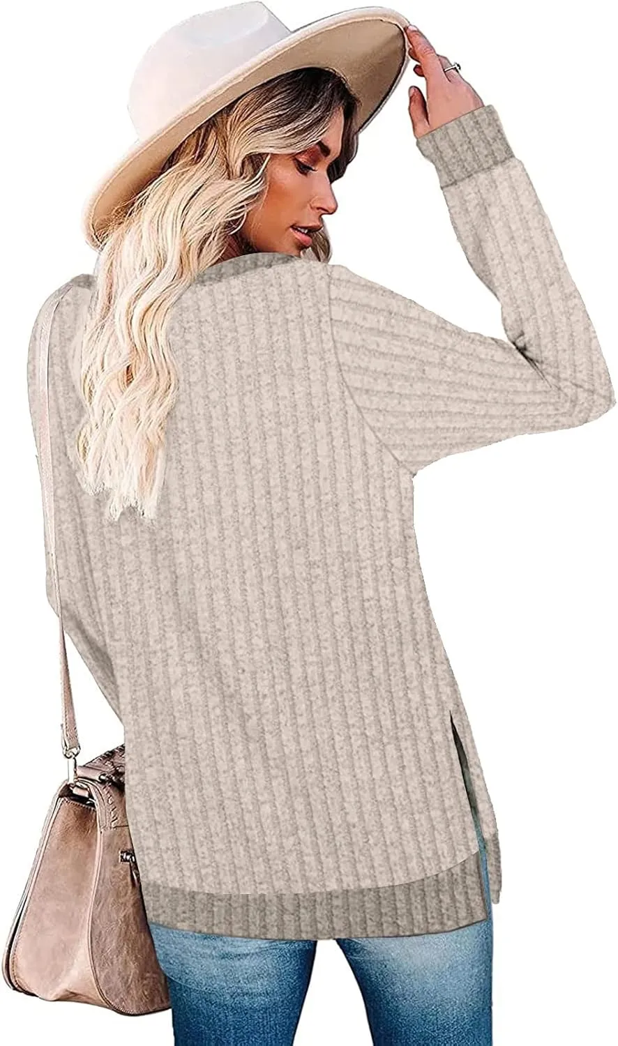 Kancystore Women's Long Sleeve Sweatshirts Color Block Crewneck Sweaters Tunic Tops