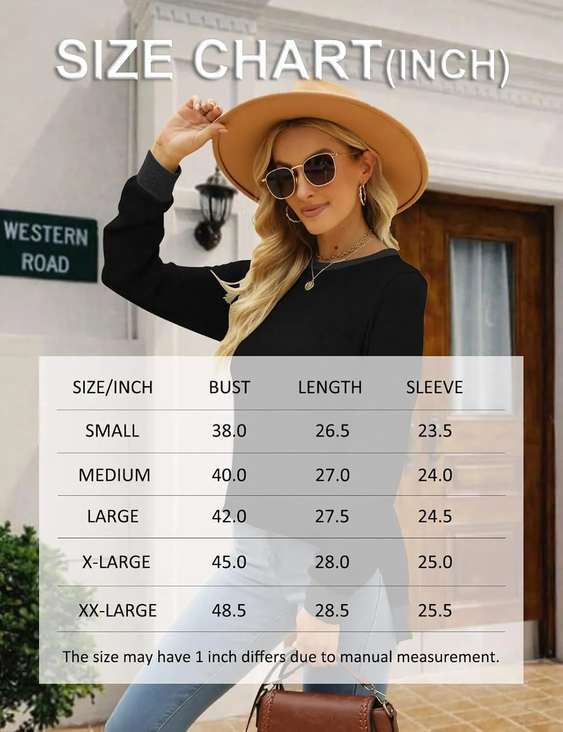 Kancystore Women's Long Sleeve Sweatshirts Color Block Crewneck Sweaters Tunic Tops