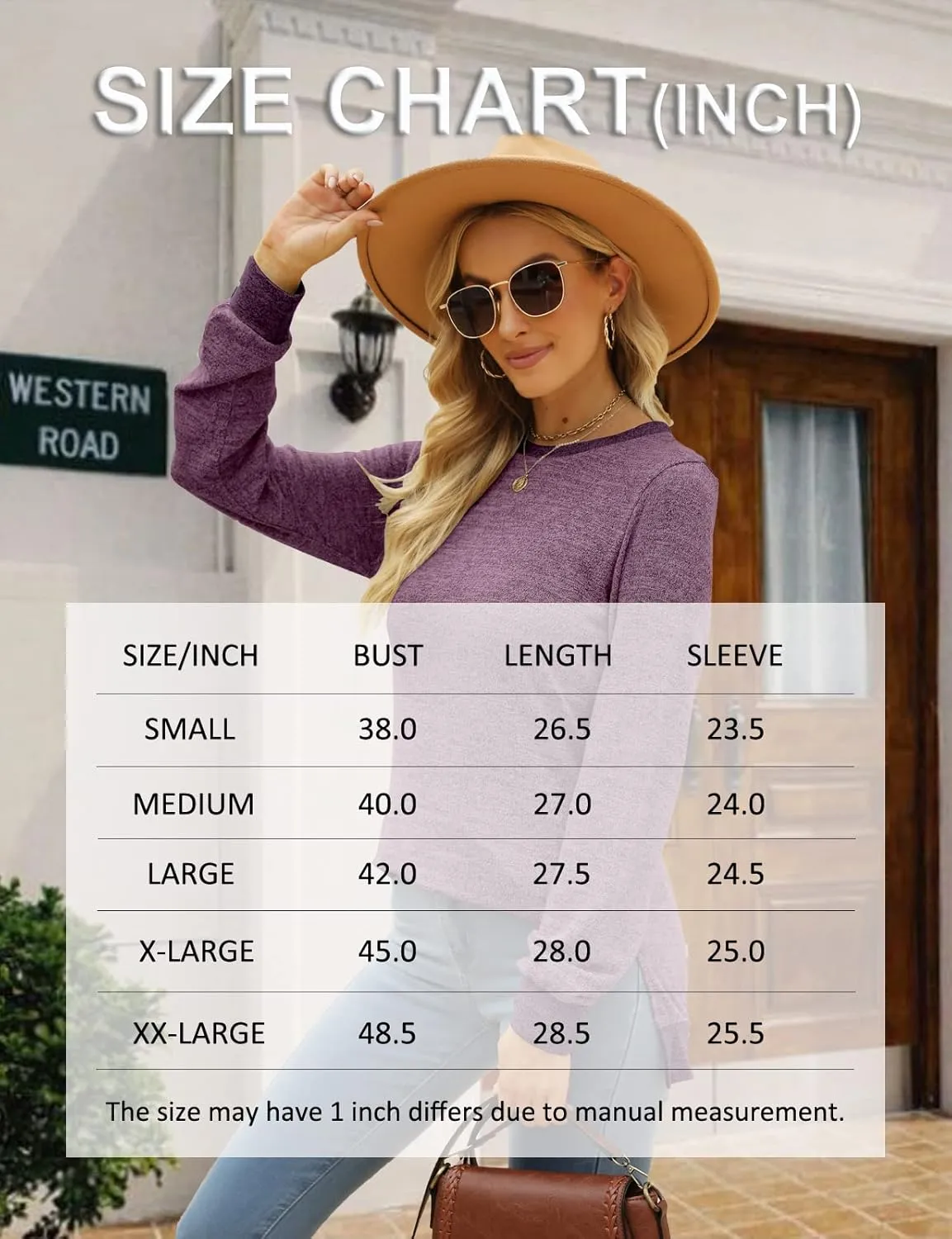 Kancystore Women's Long Sleeve Sweatshirts Color Block Crewneck Sweaters Tunic Tops