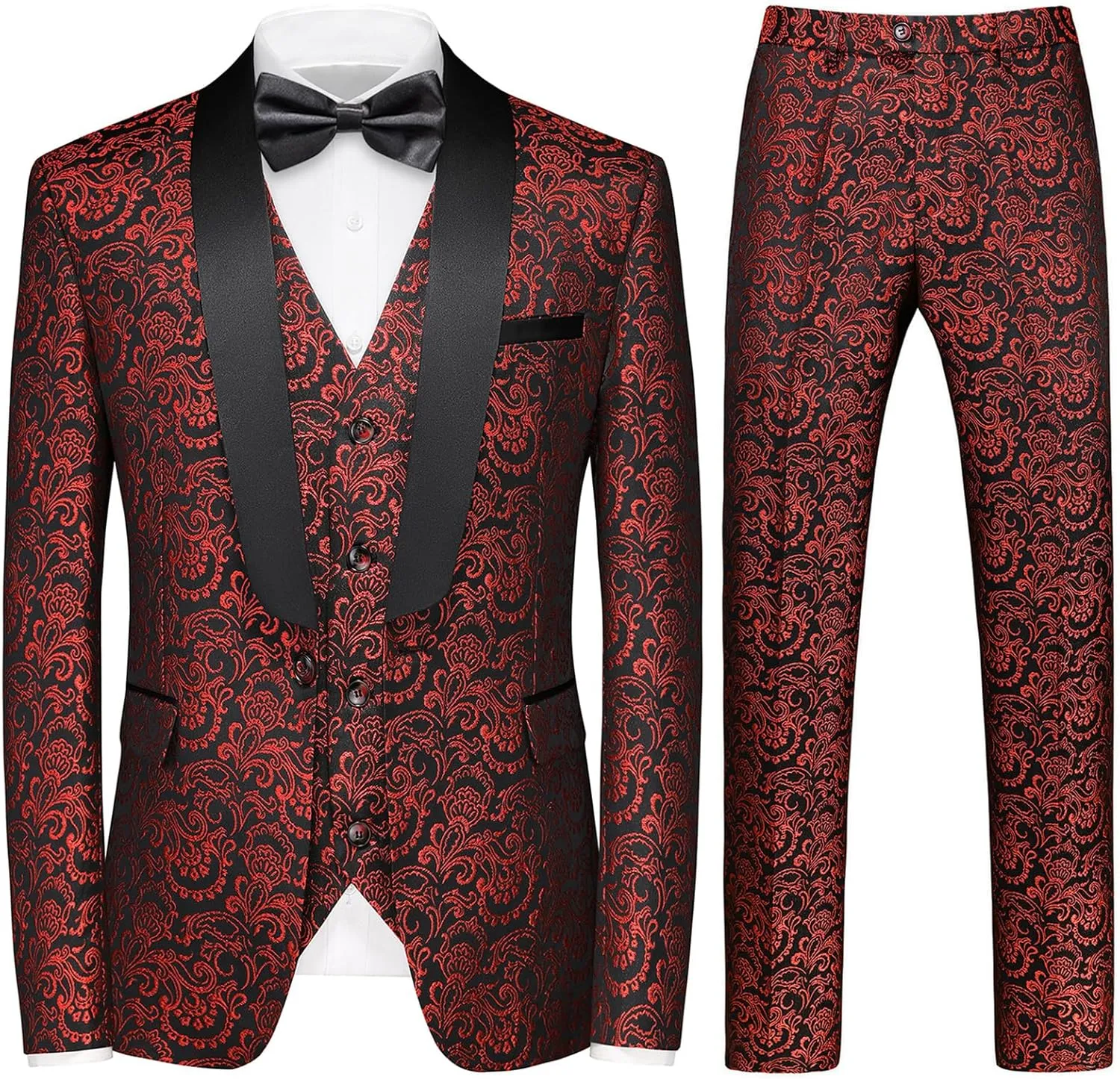 KUDORO Mens Suits Slim Fit 3 Piece Tuxedo Suit for Men Shawl Collar Dinner Party Prom Dress Tux Jacket Vest Pants Set