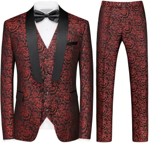 KUDORO Mens Suits Slim Fit 3 Piece Tuxedo Suit for Men Shawl Collar Dinner Party Prom Dress Tux Jacket Vest Pants Set