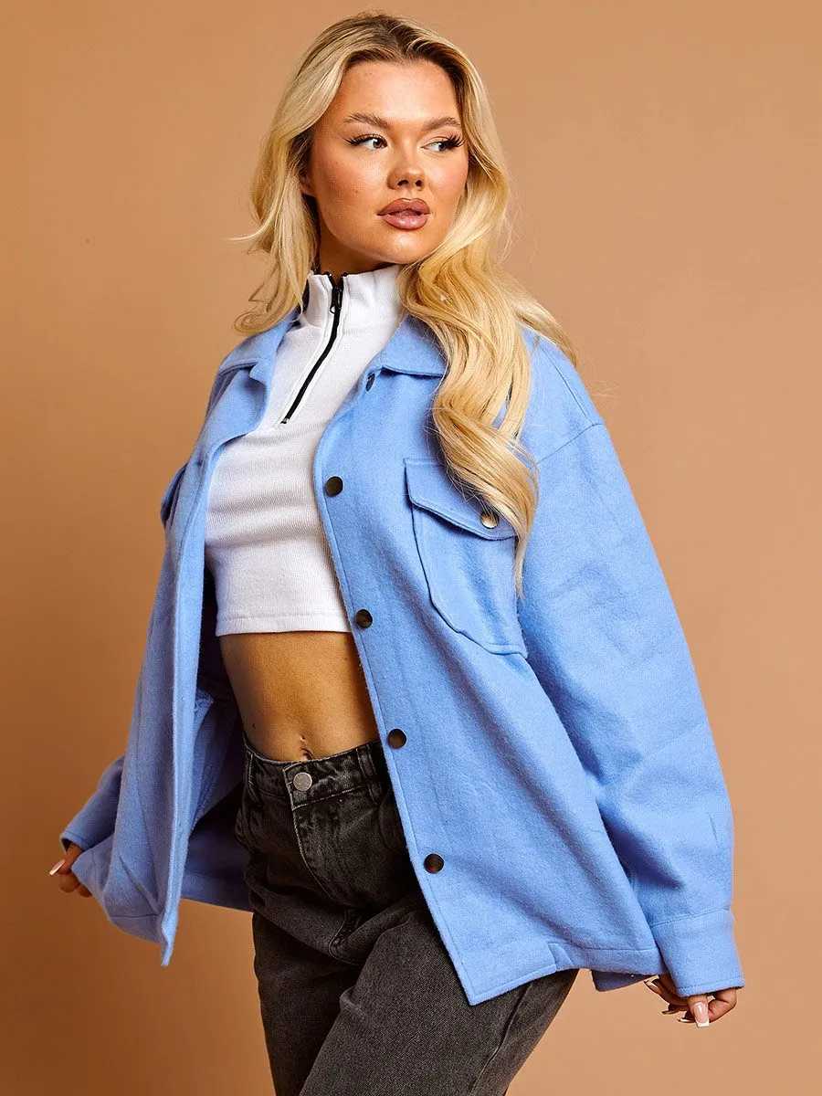 Leah Plain Classic Thick Shacket In Dark Blue