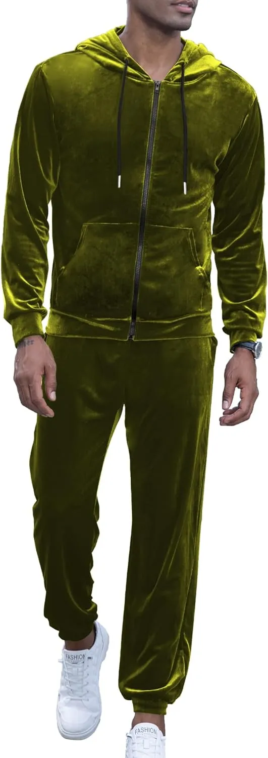 LecGee Mens Tracksuit Long Sleeve Full Zip Velour Hoodie Jacket Jogger Sweatpants Casual Velvet Sweatsuits Set M-3XL