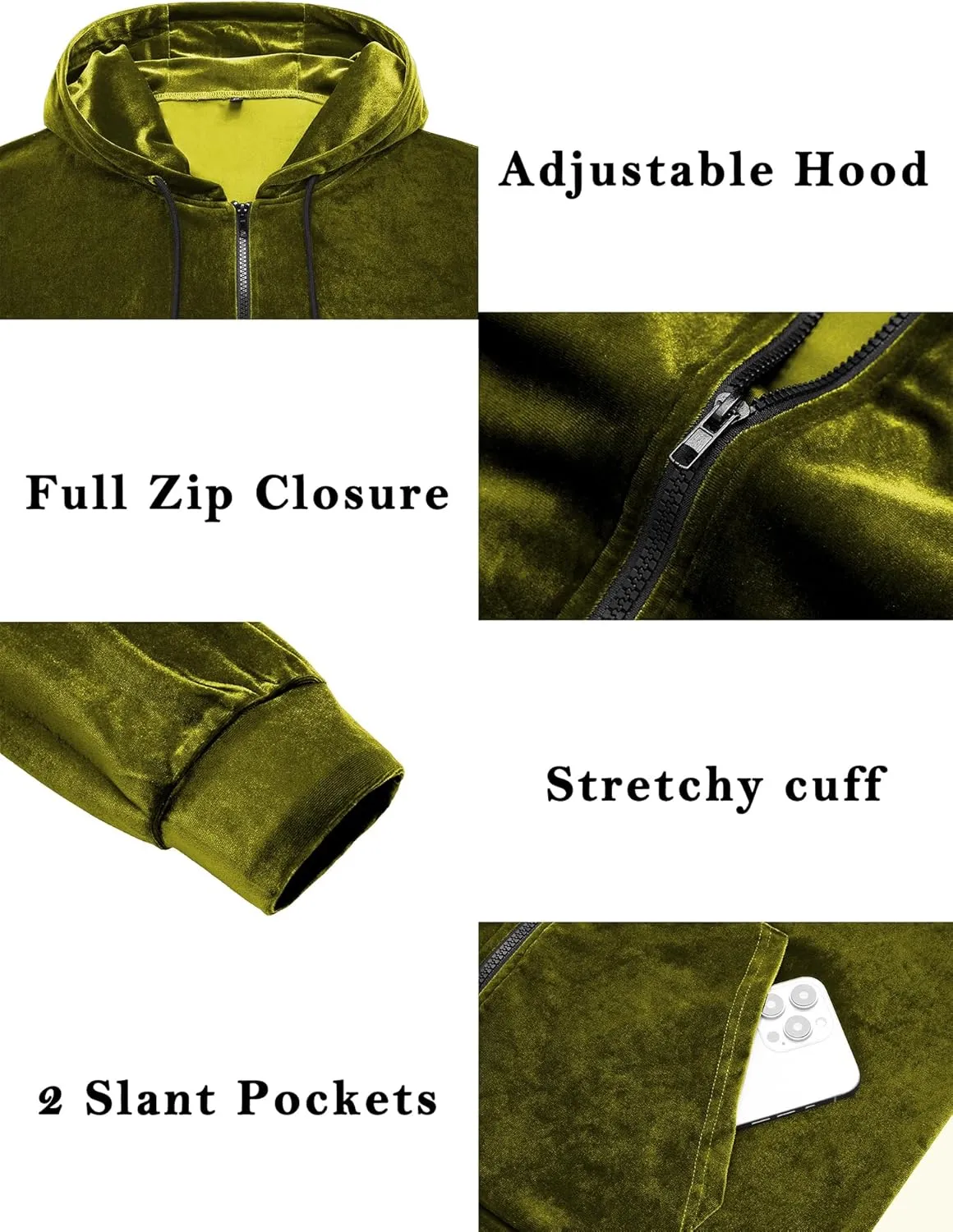 LecGee Mens Tracksuit Long Sleeve Full Zip Velour Hoodie Jacket Jogger Sweatpants Casual Velvet Sweatsuits Set M-3XL