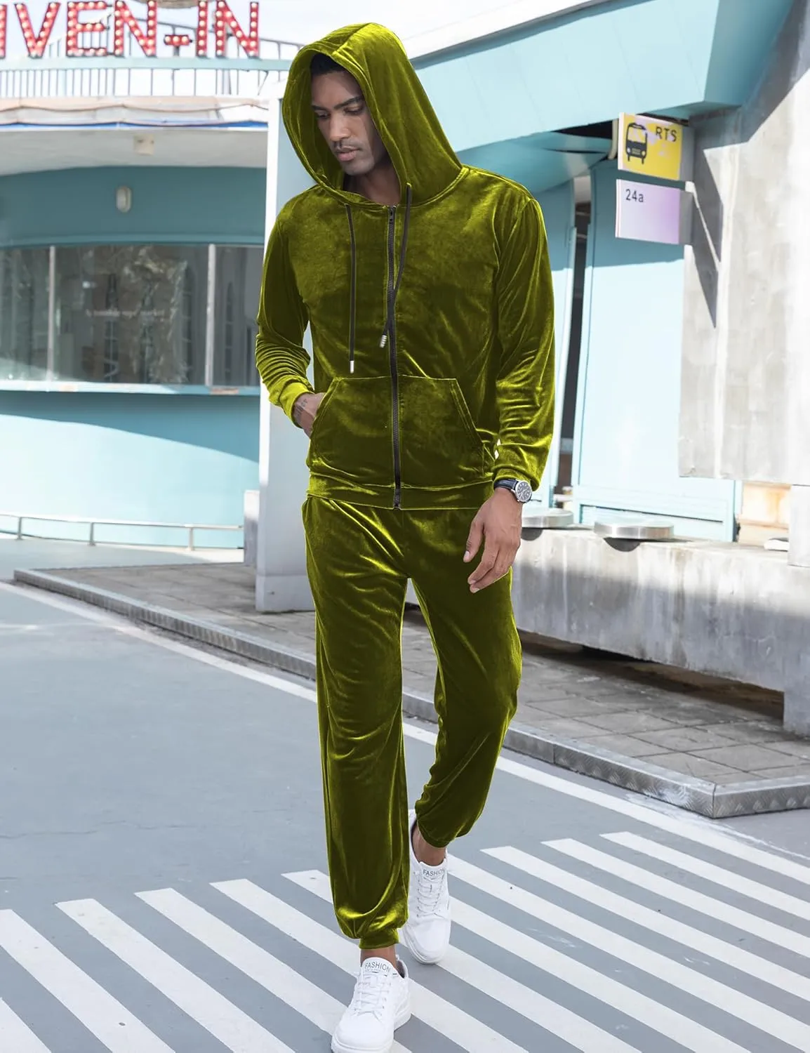 LecGee Mens Tracksuit Long Sleeve Full Zip Velour Hoodie Jacket Jogger Sweatpants Casual Velvet Sweatsuits Set M-3XL