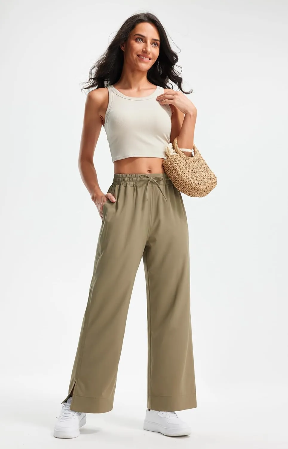 Libin Women's Lightweight Wide Leg Pants 27"/29" High Waisted Casual Work Pants Lounge Flowy Trousers with Pockets