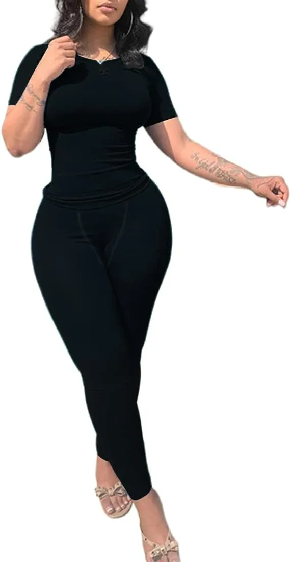 LICOBOD XS-3XL Casual Workout Two Piece Outfits for Women Short Sleeve T-shirt Elastic High Waist Shorts Sets Streetwear