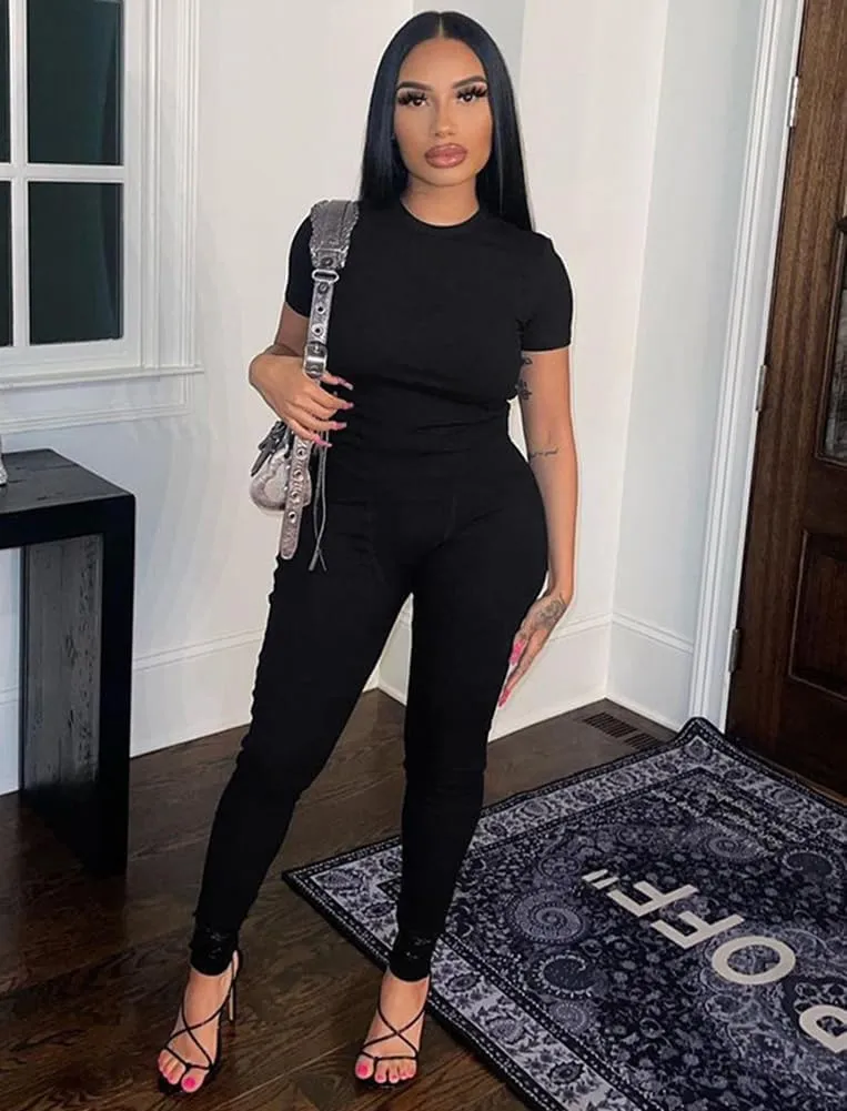 LICOBOD XS-3XL Casual Workout Two Piece Outfits for Women Short Sleeve T-shirt Elastic High Waist Shorts Sets Streetwear