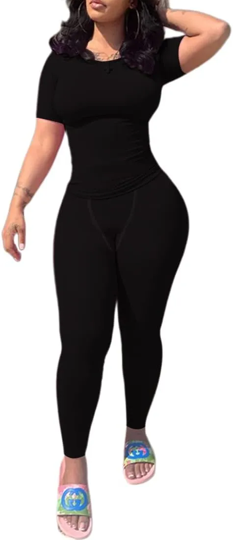 LICOBOD XS-3XL Casual Workout Two Piece Outfits for Women Short Sleeve T-shirt Elastic High Waist Shorts Sets Streetwear