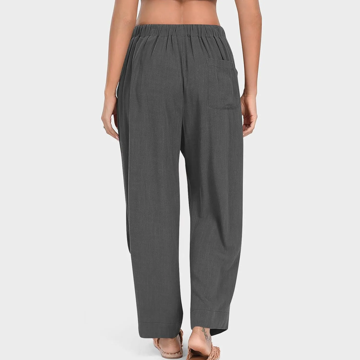Linen Pants for Women Cotton Pleated Palazzo Pant Boho Drawstring Waist Wide Leg Trousers Summer 2025 Y2K Outfits